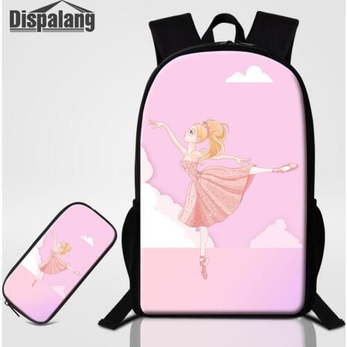 Girls New Gift Cute Ballet School Backpack 2 PCS Pencil Bags Set Student Bookbag Women Daily Backpack Female Bagpack Kids Rugzak