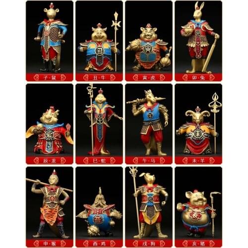 Limited WORK 12PCS Home store Company Decor Handmade COPPER GOOD LUCK 12 Zodiacs TIANBING TIAN JIANG Sculpture decor ART Statue