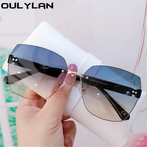 Oulylan Irregular Rimless Sunglasses Women Oversized Sunglass Ladies Fashion Frameless Cutting lens Gradient Sun Glasses UV400