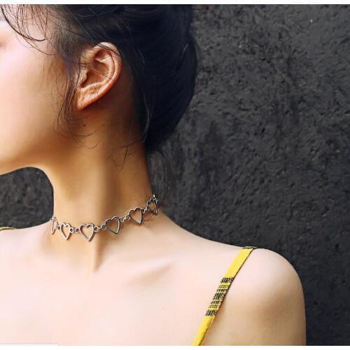 Wild temperament alloy geometric personality accessories simple hollow love single layer necklace female