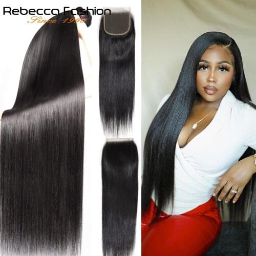 Rebecca 4x4 Lace Closure And Bundles 30 Inch Straight Hair Bundles With Closure Brazilian Hair 2x4 Lace Closure with Bundles