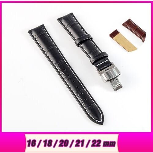 Genuine Leather Watchbands 16-22mm Universal Watch Bands Steel Buckle Strap Wrist Belt Bracelet + Tool