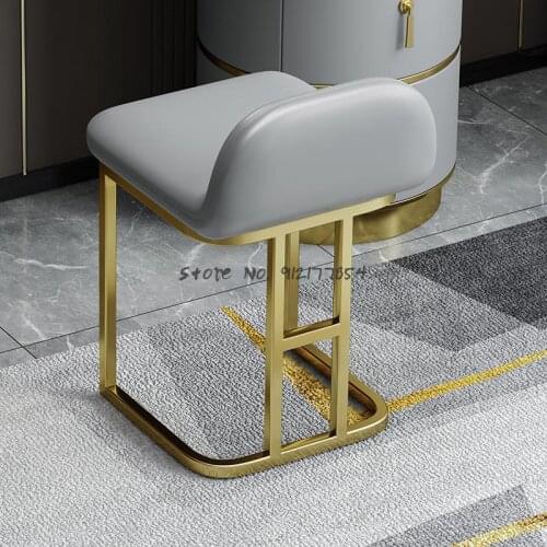Light luxury dressing stool adult strong high-end leather makeup stool home bedroom modern minimalist wrought iron back chair