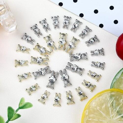 10 Pcs Nail Art Rhinestones,Shiny Alloy Bear 3D With Heart Crystal Nail Decoration,DIY Nail Art Decoration Accessories