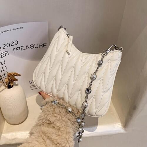 Luxury Pearl Chain Crossbody Bags For Women 2021 Brand Design Sewing Small Shoulder Bag Fashion Female Handbags and Purses