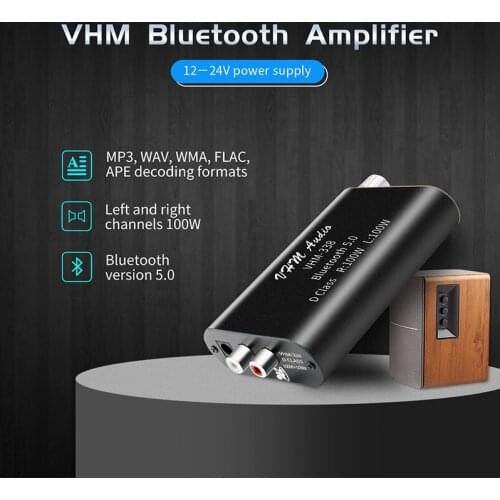 VHM338 Mini Bluetooth 5.0 Digital Amplifier Hifi Stereo Wireless Audio Receiver Power Amp 100W+100W Car Sound Amplifiers