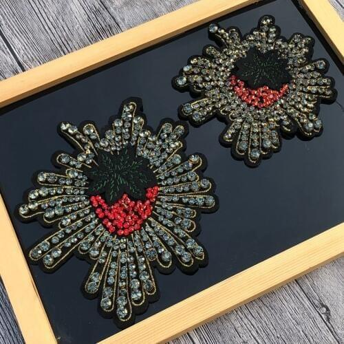Beaded large strawberry fruit glass patches Motif sew on top grade Applique 3D embroidery DIY accessory applique