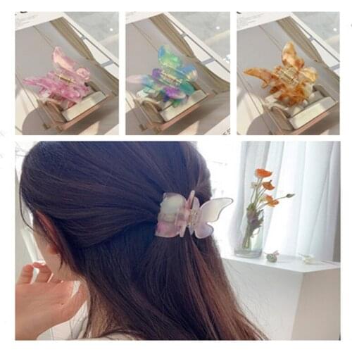 1pcs New Women Girls Sweet Butterfly Hairpin Elegant Hair Claw Crab Colorful Bow Knot Acrylic Hair Clip Fashion Hair Accessories