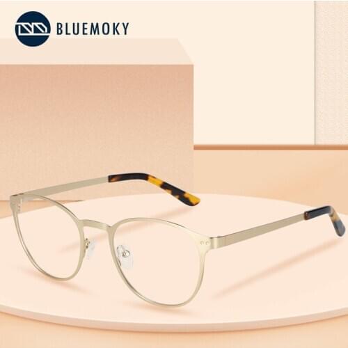 BLUEMOKY Stainless Steel Glasses Eyeglasses Frame For Women Retro Anti Blue Light Computer Glasses Fashion Designer Eyewear