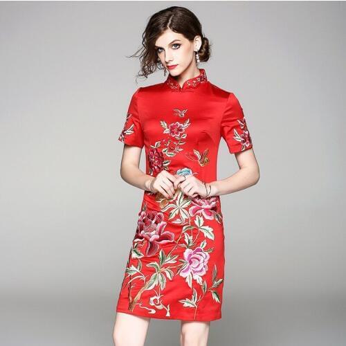 New Satin Womens Sleeveless Sexy Qipao Dress Chinese Style Mandarin Collar Formal Short Flower Cheongsam M L XL XXL