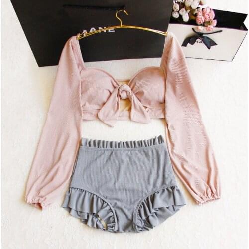 2020 Two Piece Swimsuit Summer Sexy Women High Waist Bikini Set Lovely Girl Long Sleeve Sunscreen Swimwear Beach Seaside Swimsui