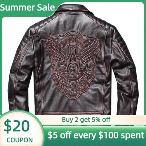 2021 Vintage Brown American Motorcycle Style Genuine Leather Jacket Men Plus Size 4XL Real Natural Cowhide Slim Fit Autumn Coat