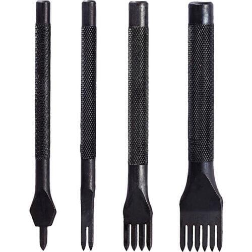 4PCS Stainless Steel Flat Chisel Leather Craft Tools Hole Punch Kit DIY Tool 1/2 Prong/4 Prong/6 Prong Punching Stitch Fork