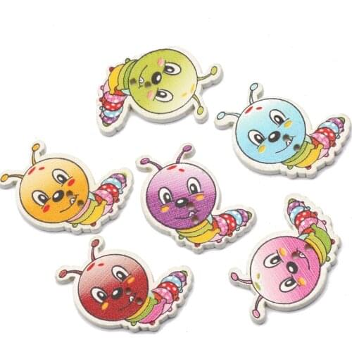50Pcs Mixed Caterpillar 2Hole Wooden Buttons For Crafts Scrapbooking Sewing Clothing Decoration DIY Kid Apparel Accessories