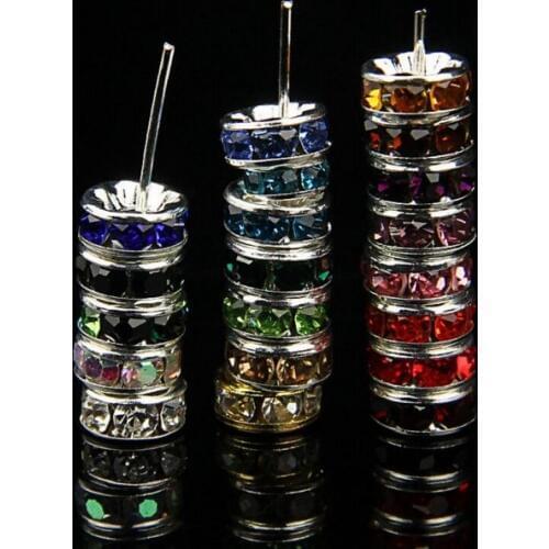 6mm 8mm 10mm 12mm 100pcs/lot white Clear mixed multicolor Czech glass Crystal Spacer Beads round Metal silver Plated DIY m3536