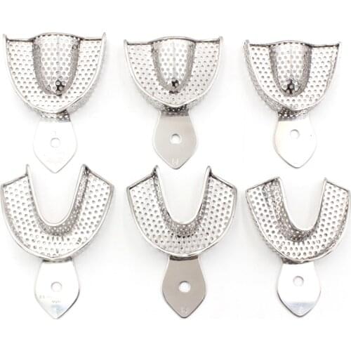 6Pcs/Set Dental Trays Denture Instruments Stainless steel Impression Tray with 3 Upper and 3 Lower &Size Large/Medium/Small