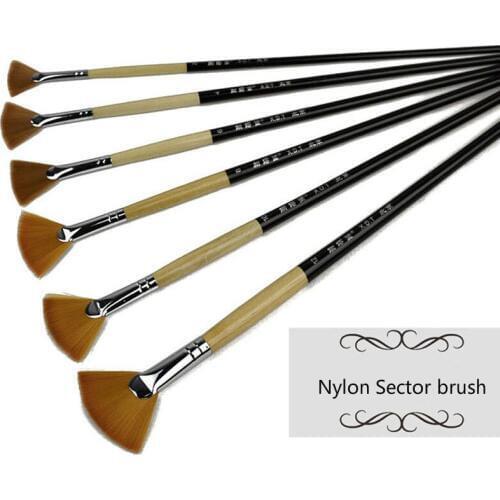 6 pcs/set Nylon fan-shaped paint brush gouache brush long rod oil painting watercolor acrylic brush Paint Drawing Art Supplies
