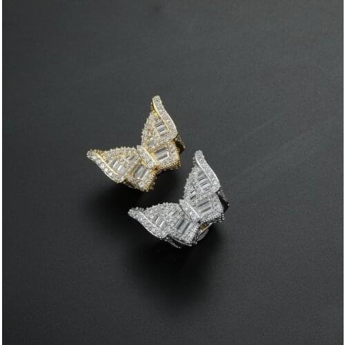 AAA Zircon Butterfly Brass Rings Mirco Setting CZ Stone Hip Hop Cuban Ring All Iced Out CZ Stone Rings R029