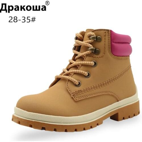 Apakowa Boys Girls Classic Work Boots Little Kids Autumn Winter Lace-up Motorcycle Martin Boots Children Outdoor Hiking Shoes