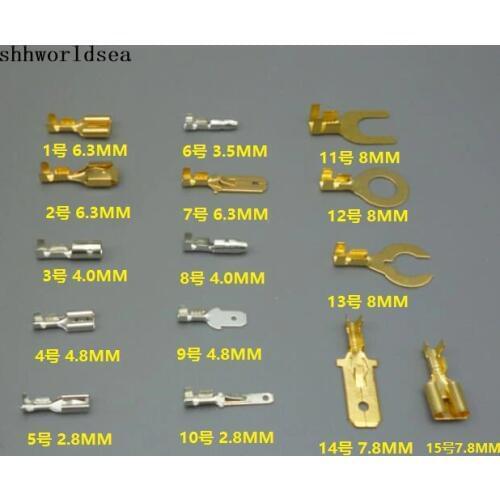 Shhworldsea 50PCS 2.8MM 4.8MM 6.3MM 4.0MM 8MM 7.8MM 15 kinds model copper auto Terminal Connector auto car terminals