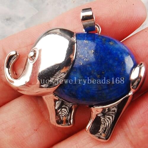 Free Shipping Women Fashion Jewelry 30x39mm Beautiful Natural Lapis Lazuli Elephant Pendant Bead C3716