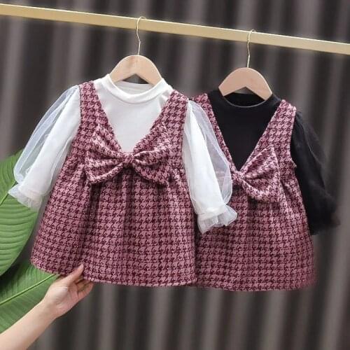 Vintage Baby Girls Clothes Sets Spring Cotton Girls Floral Blouse Shirt Bow Sling Dress Newborn Baby Girls Outfits Kids Clothes