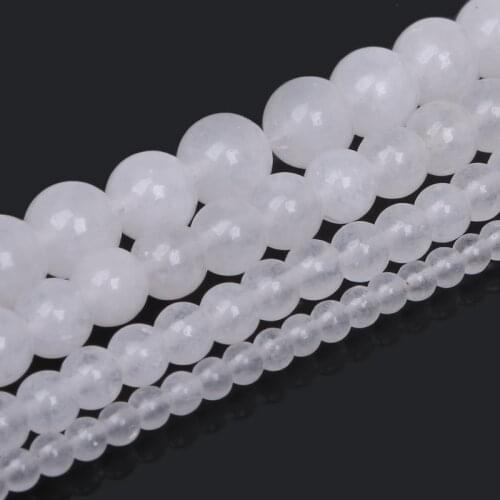 Natural Stone Round Transparent White 4mm 6mm 8mm 10mm Stone Spacer Beads Pick Size for Bracelet Necklace DIY Jewelry Making