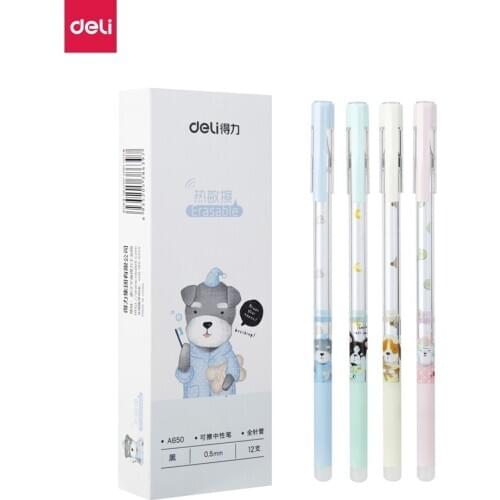 Deli Erasable Gel Pen 0.5MM Black Ink 12pcs/Pack Write Smoothly Plastic Gel Pens For School Office Business Stationery Pens