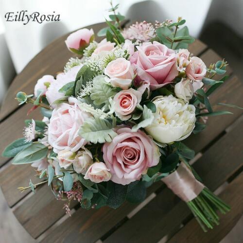 EillyRosia Elegant Retro Birdal Bouquet Morandi Simulation Flowers Bride Photography Dusty Rose Pink Exquisite Wedding Bouquets