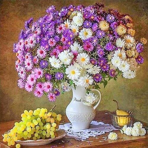 Purple Flower Vase Grapes Diamond Painting Round Full Drill Floral Nouveaute DIY Mosaic Embroidery 5D Cross Stitch Home Decor