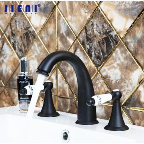 JIENI ORB 3 Pcs Bathroom Basin Sink Faucet Ceramic Handle Spray Spout Hose Bathtub Brass Tap Mixer Faucet