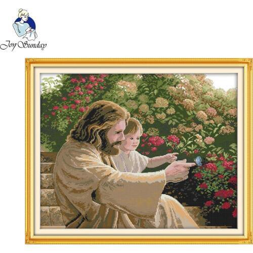 Joy Sunday Jesus and A Kid Embroidery Paintings Canvas Counted Cross Stitch Kits Printed Cross-stitch Set Embroidery Needlework