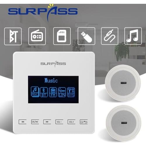 Mini In Wall Amplifier Bluetooth Digital Fm HiFi Stereo Sound Home Theater System Audio PA Ceiling Speaker Background Music Kit