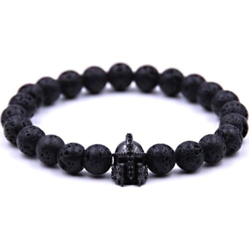 Fashion Lava Stone CZ Armor And Helmet Men And Women Charm Bracelet Energy Prayer Beads Bracelet Jewelry Pulseira Hombres