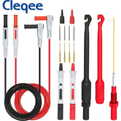 Cleqee P1033B 16PCS Multimeter Test Leads Kit with 4mm Banana Plug Leads Piercing Puncture Probes Automotive Test Probes Cables