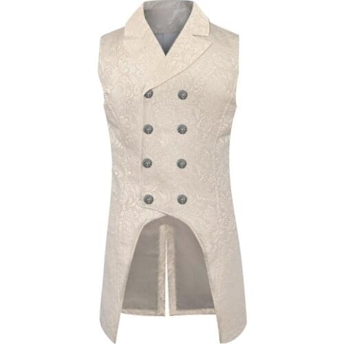 Mens Vintage Jacquard Long Vest Formal Business Dress Vest Men Slim Fit Double Button Down Steampunk Halloween Perform Waistcoat