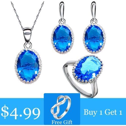 925 Sterling Silver Jewelry Set for Women Sky Blue Topaz Earrings Free Gift Ring Necklace Pendant Wedding Jewelry