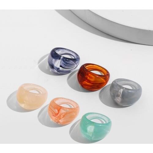 3pcs 2021 New Trendy Colorful Transparent Resin Rings Set for Women Korea Fashion Geometric Chunky Rings Aesthetic Jewelry Gifts