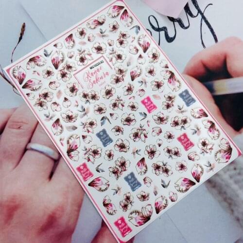 Fashion New Arrival Hot Selling Back Adhesive Glue Nail Stickers Cherry Flowers Fingernail Decals Manicure Art for Women Girls