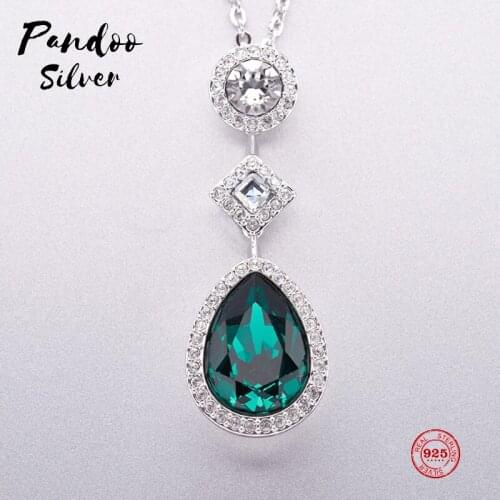 PANDOO Fashion Charm Pure 925 Silver Original 1:1 Copy, Imitation Emerald Pendant Necklace Female Luxury Jewelry Gifts