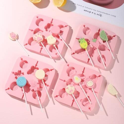 Biscuit Molds Kitchen Baking Gadget Candy Ice Cookie Mould Silicone Food Grade Chocolate Lollipop Molds with Rod