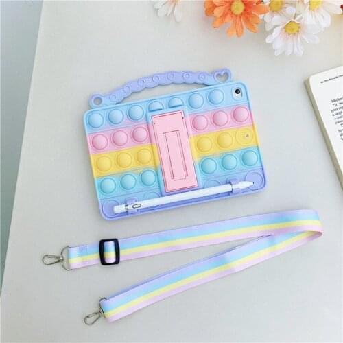 Rainbow Popit Push Bubble Portable Pen Clip Silicone Case For Apple iPad Pro Air Mini Autism Sensory Fidget Cover