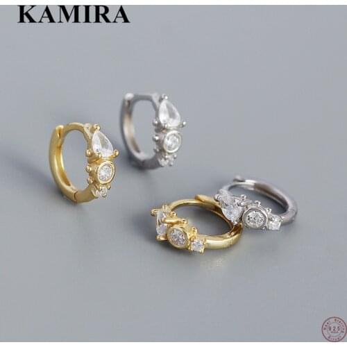 KAMIRA 925 Sterling Silver Bohemian Shiny CZ Zircon Hugging Hoop Earrings for Women Men Party Punk Charms Fine Jewelry Gift 2021