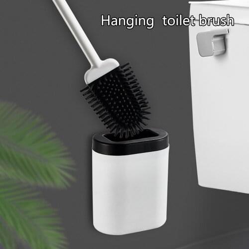 Silicone WC Toilet Brush Flat Head Flexible Soft Bristles Brush With Quick Drying Holder Set Cleaning Brush For WC Accessories