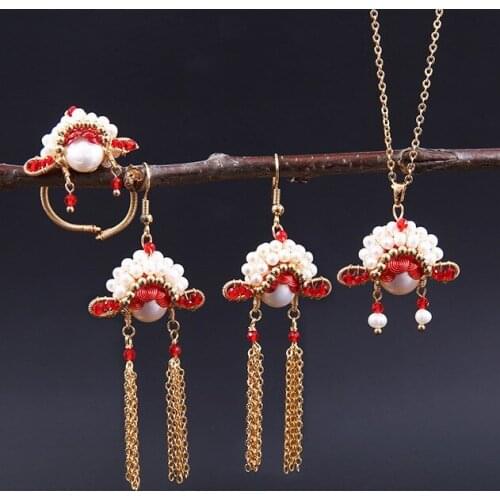 Silk tassel pearl earrings palace temperament Huadan face makeup jewelry