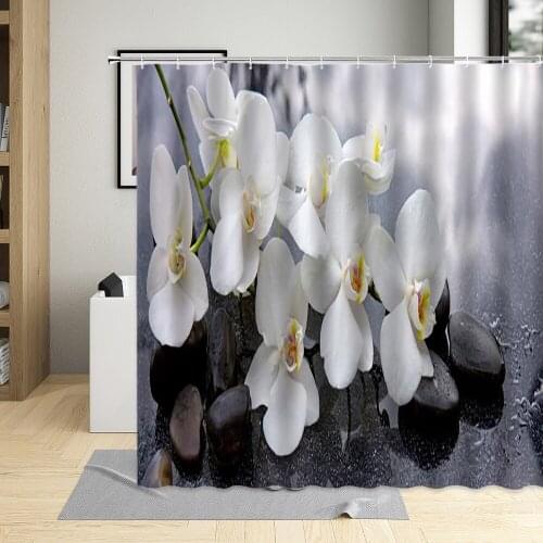 Plant Flower Shower Curtain Butterfly Orchid Colorful Floral Nature Scenery Bathroom Curtains Set Home Decoration Bathtub Screen