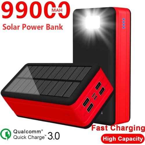 99000mAh Solar Phone Charger High Capacity with 4 USB Port Portable Outdoor Travel Emergency Poverbank for Xiaomi Samsung Iphone