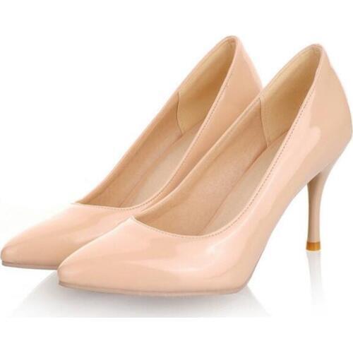 Big Size 34-45 2018 New Fashion high heels 8CM women pumps thin heel classic white red nede beige sexy prom wedding shoes