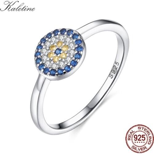 KALETINE Lucky Evil Eye 925 Sterling Silver Ring Charm Round Blue Crystal Finger Rings For Women Gift for Girl Turkey Jewelry