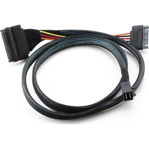 0.5M/1.5Ft Mini SAS SFF 8643 to U.2 SFF-8639 Cable with 15 Pin Female SATA Connector SSD Power Cable Wire 12Gb/S